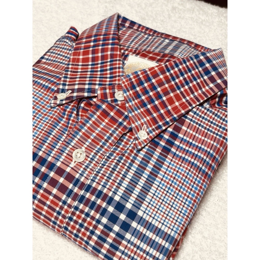 Brooks Brothers Button-Down Shirt Mens M Regent Plaid Red Blue Egyptian Cotton